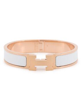 Hermes Bangle Clic H PM White Pink Gold Bracelet